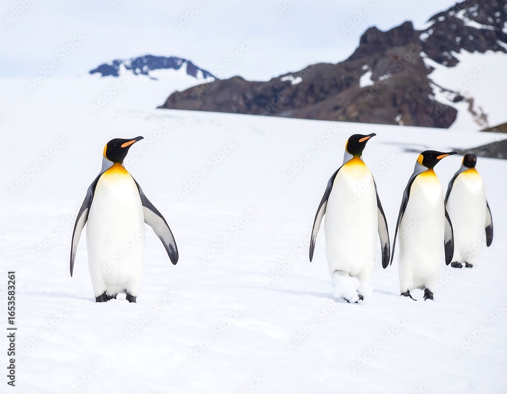 Fototapeta premium Penguins on snow-covered landscape