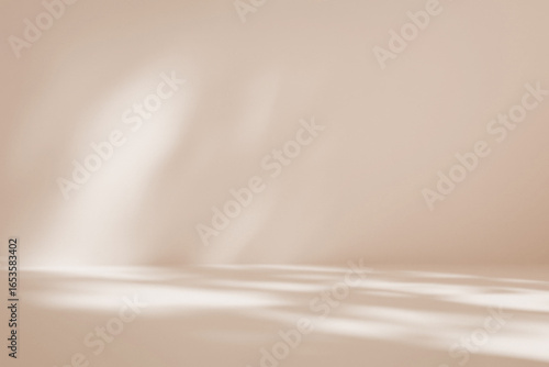 Elegant contemporary natural light shadow on wall and table top for organic beauty cosmetic and skin care product display background