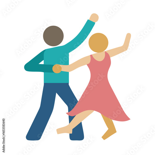 Vector art of a stylized couple dances gracefully, capturing the essence of movement and partnership in a vibrant illustration