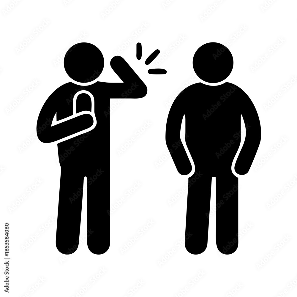 Obraz premium Vector art of a person whispers a secret to another person, conveying information through a gesture