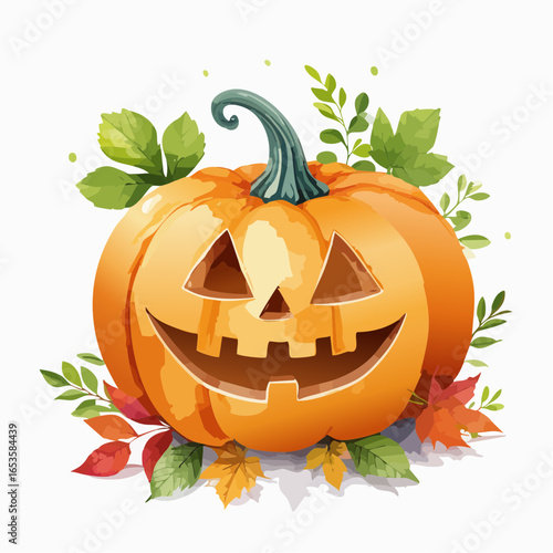 ハロウィンのジャック・オー・ランタン　水彩画風