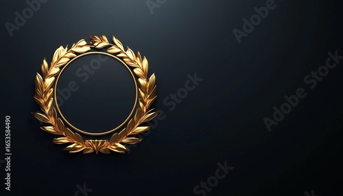 Yellow golden winner badge award medal, successfull challenge luxury symbol, copy space black matte background
