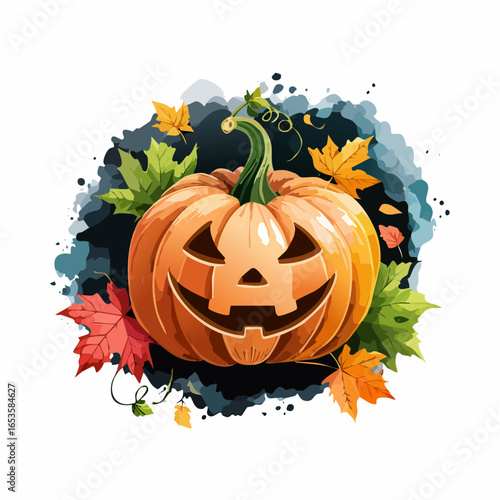 ハロウィンのジャック・オー・ランタン　水彩画風
