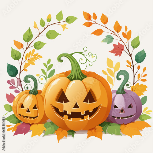 ハロウィンのジャック・オー・ランタン　水彩画風
