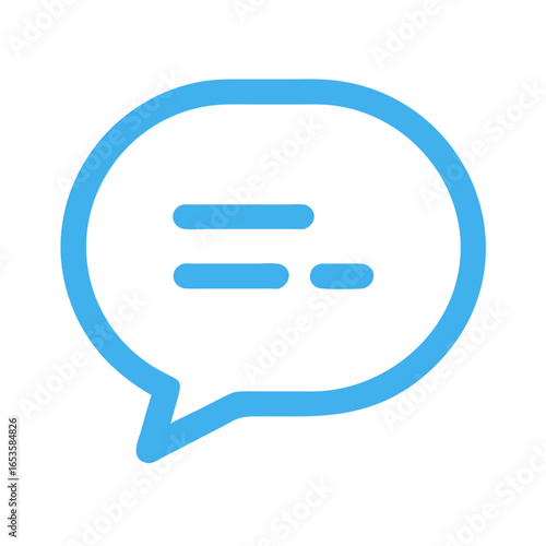 Vector art of a simple blue chat bubble icon with three horizontal lines inside, representing a message or communication
