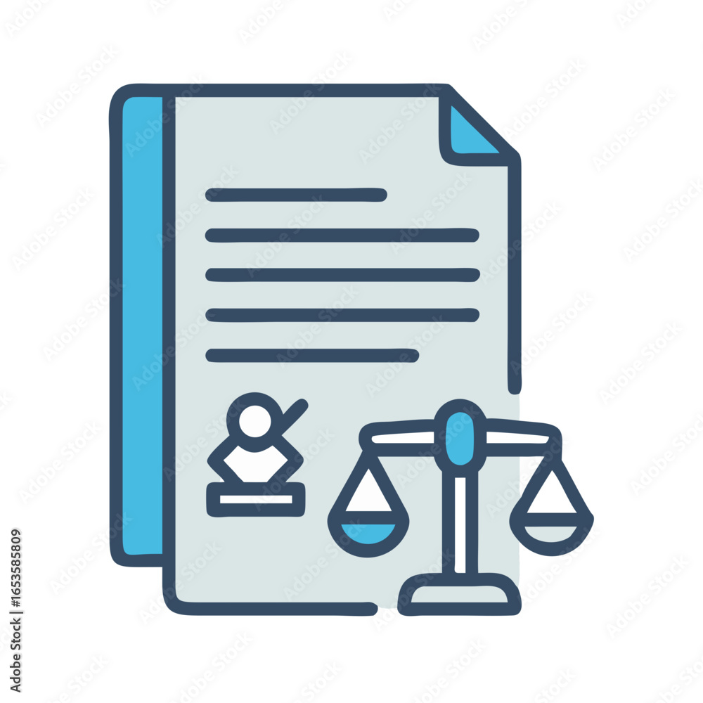 Fototapeta premium Vector art of a legal document with a person icon and scales of justice, symbolizing law and legal proceedings