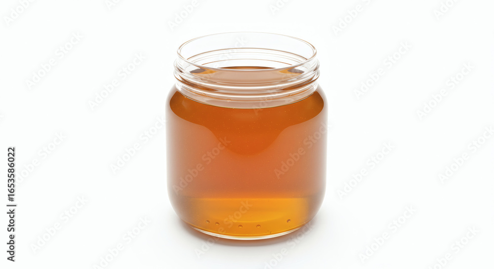 An open glass jar filled with pure, natural golden honey, representing a concept of wholesome sweetness and organic food, isolated on a clean white background. An open glass jar filled with pure, natural golden honey, representing a concept of wholesome sweetness and organic food, isolated on a clean white background.