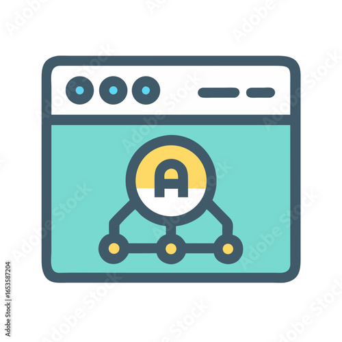 Vector art of a stylized icon representing a web browser window with a flowchart structure and the letter a at its center, symbolizing a concept like ab testing or a specific stage in a process