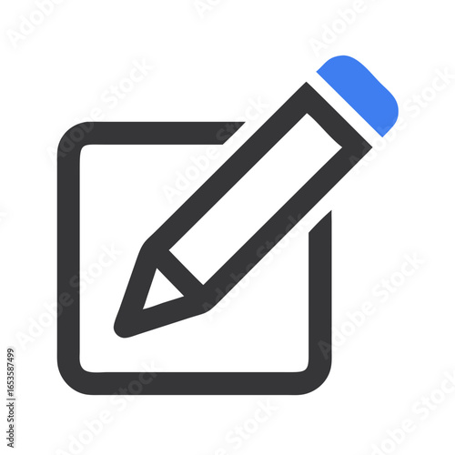 Vector art of a stylized icon depicting a pencil poised to write within a square outline, symbolizing editing and creation