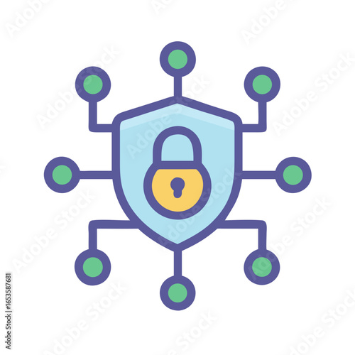 Vector art of a digital shield with a lock symbolizes network security and data protection