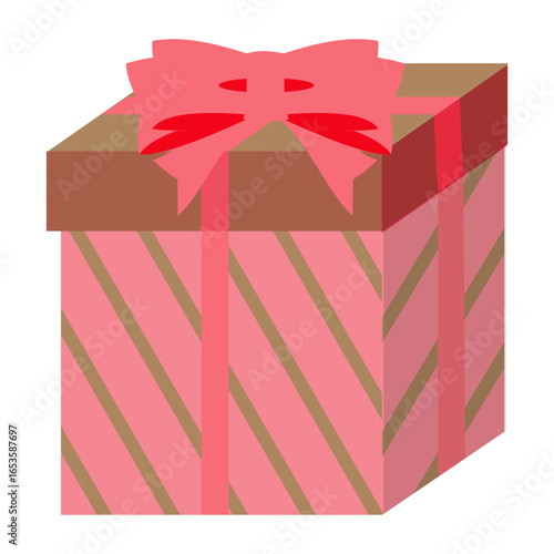 リボン付きのかわいいプレゼントボックス単体のベクターイラスト。誕生日やクリスマス、バレンタイン、結婚祝いなど、あらゆるイベントや祝賀シーンに活用できる素材｜プレゼント,ギフト,リボン