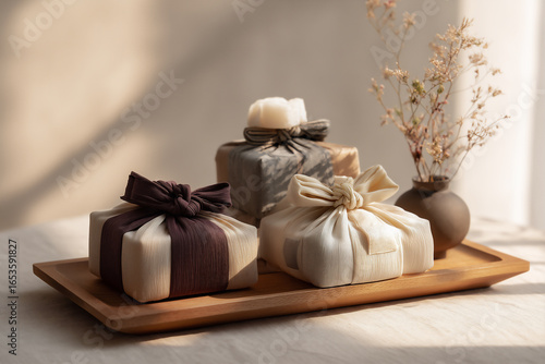 보자기에 싸인 전통 추석 선물 세트