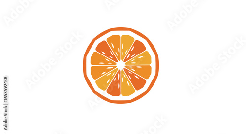 Captivating minimal illustration depicting a vibrant and juicy orange slice with its segmented interior creating a refreshing and citrusy aesthetic on a crisp white background