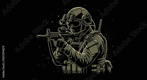 Vector illustration of a tactical soldier with rifle and night vision gear