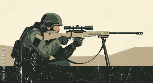 Isolated vector sniper aiming rifle with optical scope on a bipod support