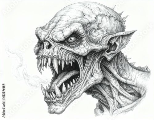 Wallpaper Mural Detailed grayscale drawing of a monstrous creature, roaring with intense emotion. Torontodigital.ca