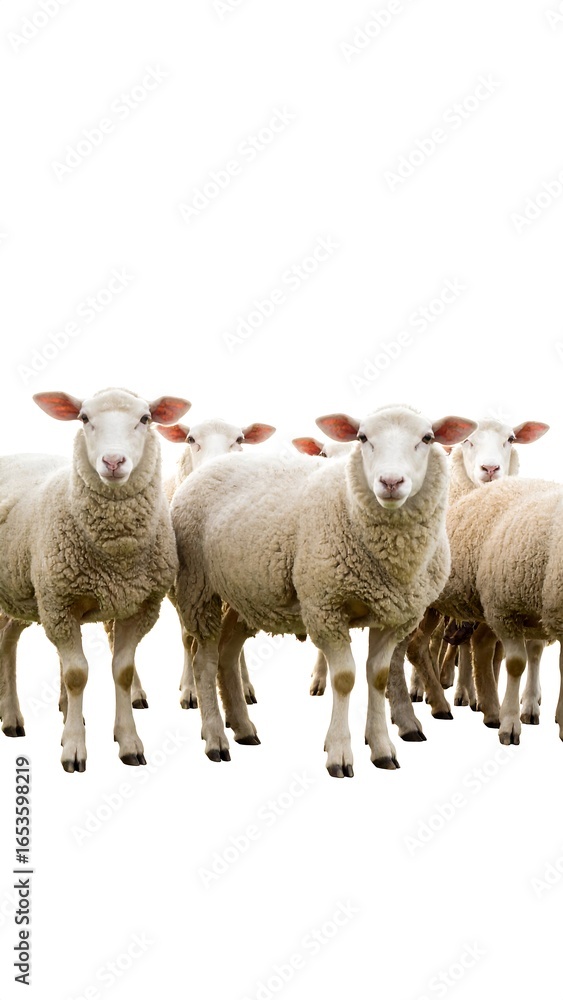 Fototapeta premium Flock of sheep against white