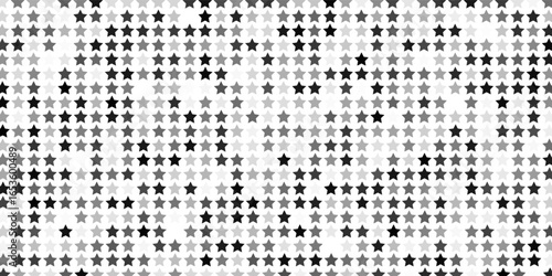 Black vector stars on transparent white background. Halftone modern festive banner. Gift wrapping paper. Holiday Xmas BG for premium luxury design, invitation card. Fairytale magic galaxy. Chick style