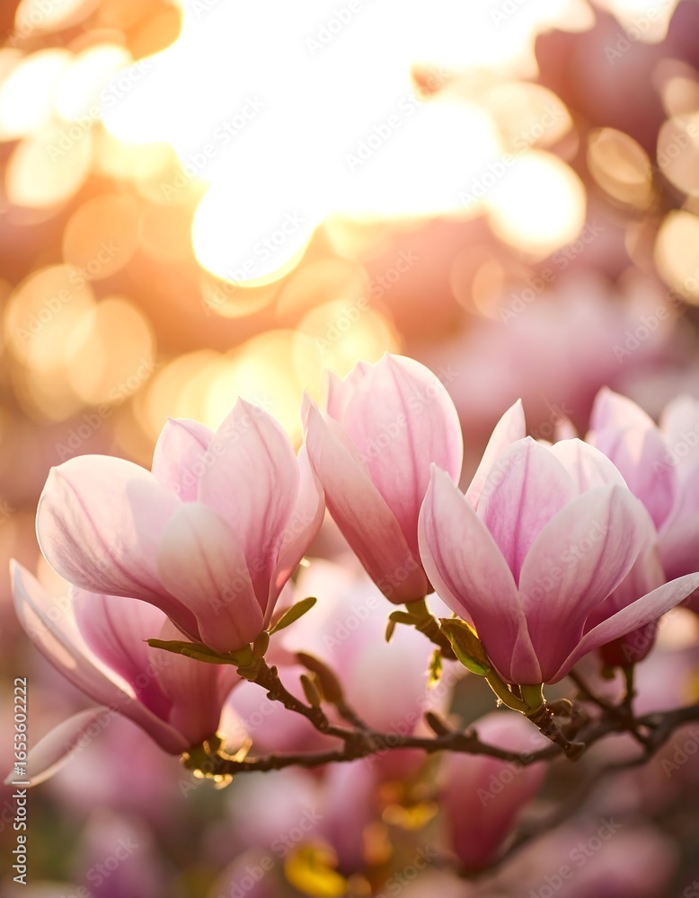 Fototapeta premium Blossoming magnolia flowers in sunlight