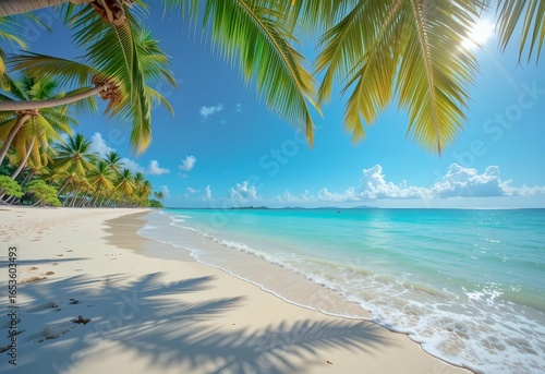 Wallpaper Mural Tropical paradise with golden coastline, clear turquoise sea, and swaying palms—perfect for travel ads, wellness content, and summer destination imagery. Torontodigital.ca