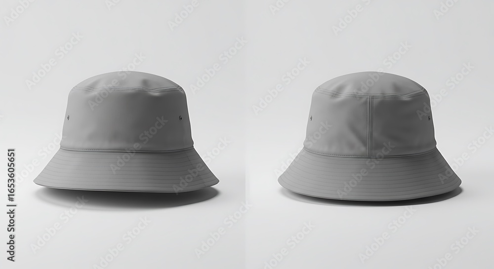 Fototapeta premium Stylish gray bucket hat front and side view mockup