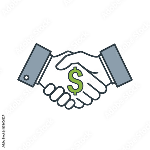 Financial partnership icon with handshake and money symbol. Successful business deal concept vector.
