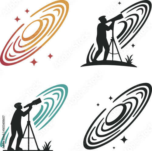 Stargazing with Telescope and Swirling Galaxies in Multiple Color Styles