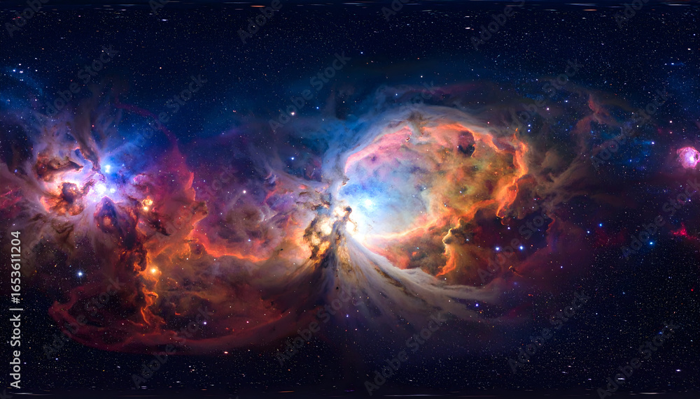 Obraz premium Vibrant Nebula And Starfield Displaying Bright Blue And Orange Hues Across Deep Space