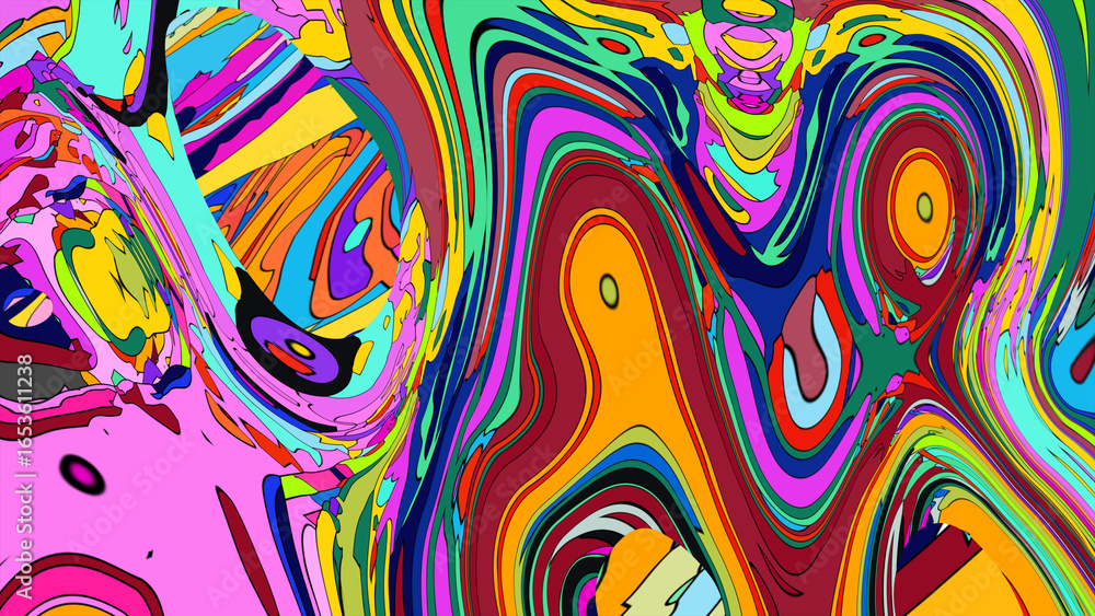 Fototapeta premium Close up of swirling vibrant colors creating an abstract fluid, and psychedelic pattern design effect 