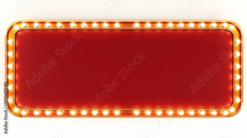 Bright Retro Marquee Sign with Light Bulbs on a Red Background