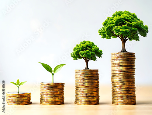 tree growing from pile of coins total concept for groth your business profit