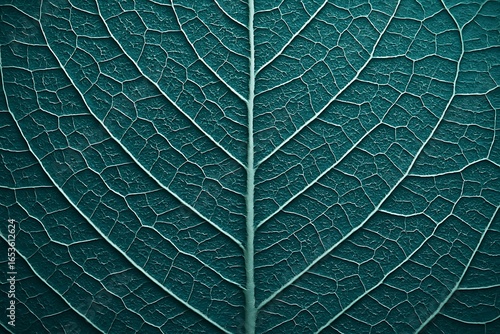 Close up macro view of a teal leaf vein structure with intricate patterns veins texture