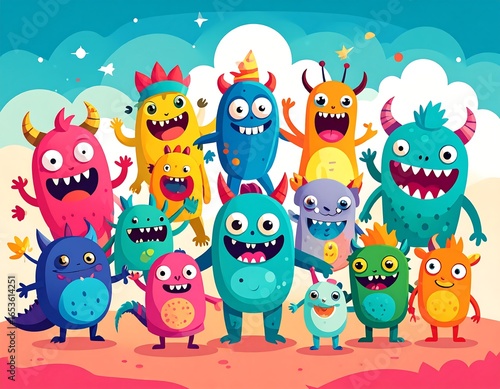 Cartoon monsters in a group