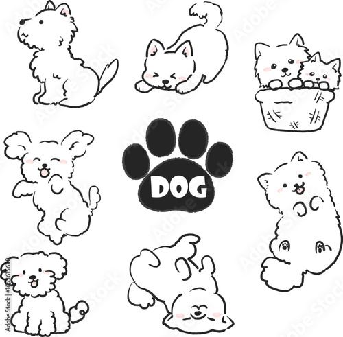 いろいろな犬の可愛いポーズセットイラスト