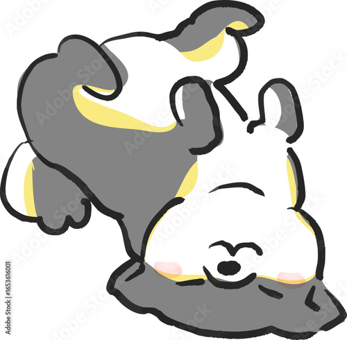 仰向けで寝転がる柴犬のイラスト　犬のイラスト