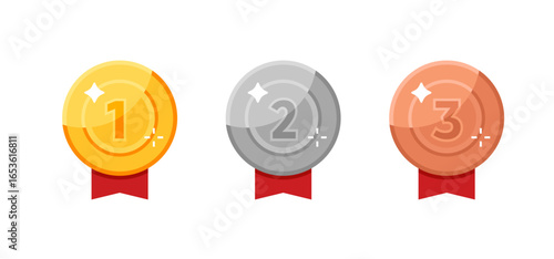 Medals golden silver bronze ranking award 1st, 2rd, 3rd place