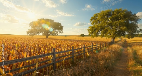 Wallpaper Mural Golden Cornfield Landscape Rural Pathway, Sunset Serenity, Farmland Scenery Torontodigital.ca