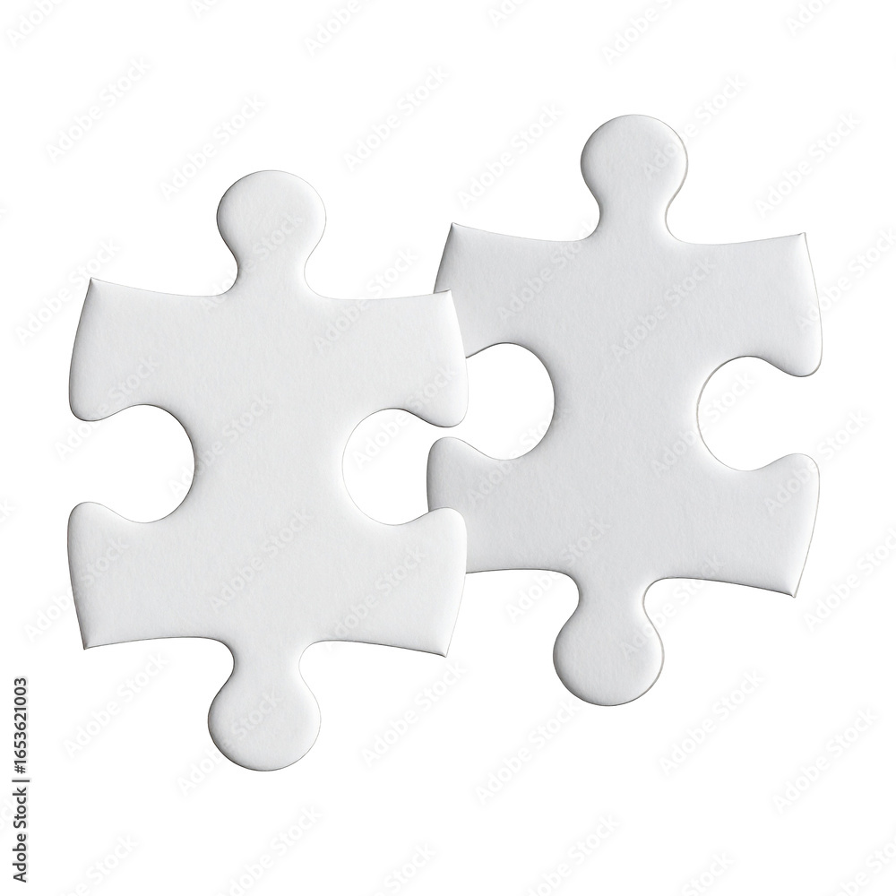 Fototapeta premium Puzzle Piece Partnership Isolated On White Background: Two interlocking puzzle pieces symbolize unity, collaboration, and the resolution of challenges in a visually compelling.