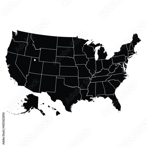 Vector illustration of black silhouette map of the united states of america isolated on white background