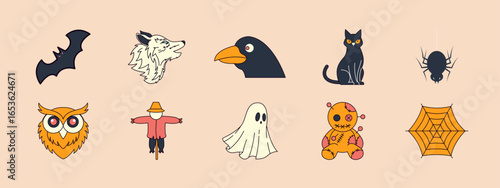 Halloween icons set. Colour vector design. Flat vector illustration concept.