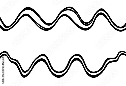 Seamless zigzag wave lines; black, horizontal, wavy, wiggly, edge frame, vector, illustration, lines, white background, vector, wiggly