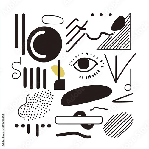 Abstract Geometric Composition with Eye, Shapes, and Lines