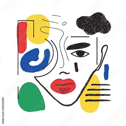 Abstract Face Composition with Geometric Shapes and Bold Colors