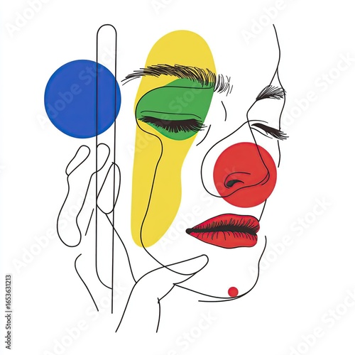 Abstract Portrait: Modern Art with Line Drawing, Color Blocks, and Artistic Expression