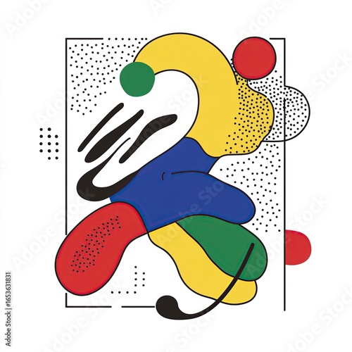 Abstract Composition with Primary Colors, Shapes, and Dots