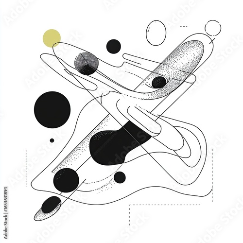 Abstract Geometric Composition with Dots, Circles, and Lines