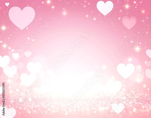 A romantic Valentine’s Day background featuring an array of vibrant red and pink hearts scattered among twinkling golden stars on a soft pastel backdrop.