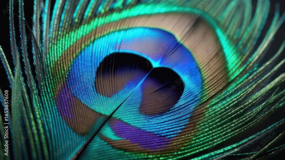 Naklejka premium Hypnotic Eye of a Peacock Feather in Luminous, Iridescent Macro Detail