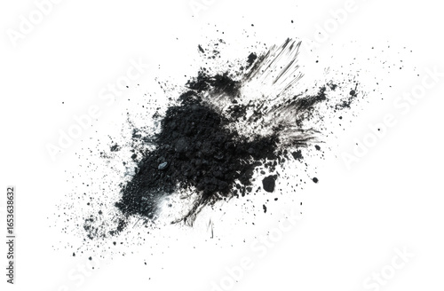 Black charcoal powder isolated on transparent background
