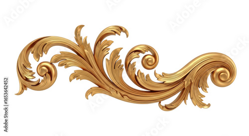 Ornate gold flourish scrollwork decorative element isolated on transparent background